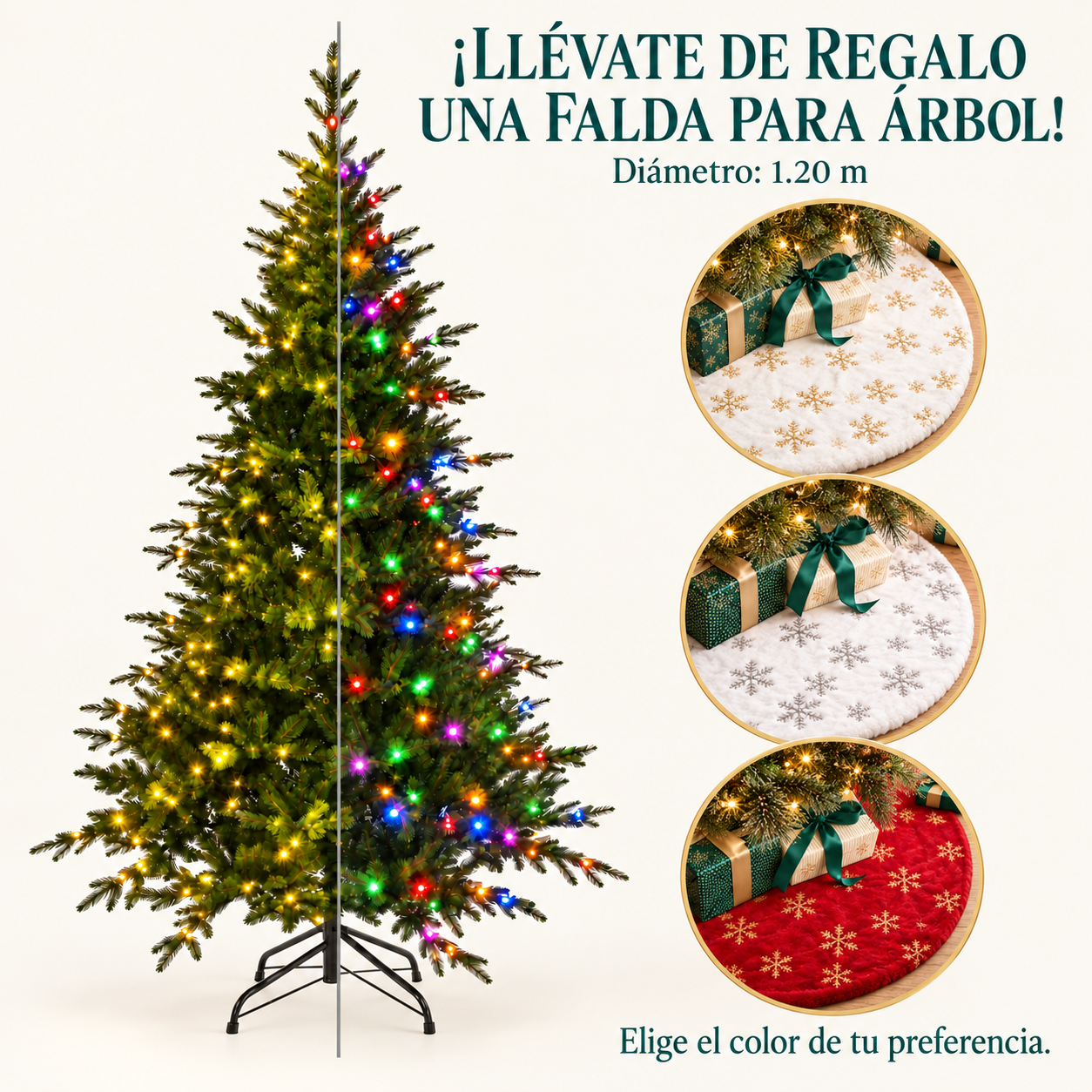 Árbol navideño y colores de faldones de regalo