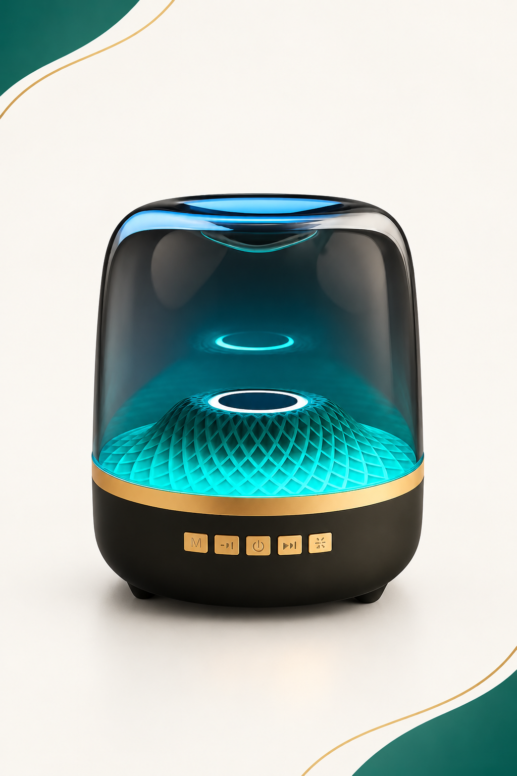 Parlante Big Diamond con iluminación turquesa y fondo ELIBEL